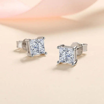Terrific D Colour Princess Cut 18K WGP Moissanite Diamonds Earrings - Sterling Fine Jewellery for Women - The Jewellery Supermarket